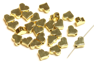Kovový korálek srdíčko 7x6x3 mm, barva zlatá, 1 ks