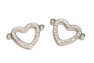 Mezidíl z nerezové oceli AISI 304, srdíčko se šatony se 2 očky 21,2x14 mm, 1 ks