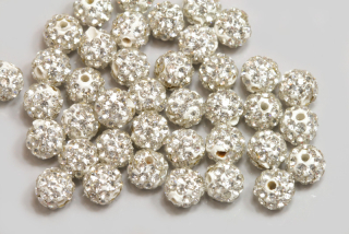Šatonová kulička 6 mm, 1 ks - bílá + šatony krystal (crystal)